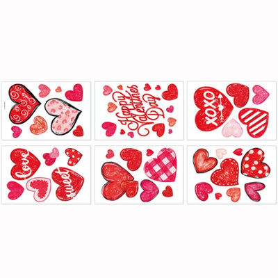 49PCS/6Sheets Heart Shaped Valentine’s Day Love Stickers Romantic Red Window Stickers PVC Wall Stickers Home Decorations