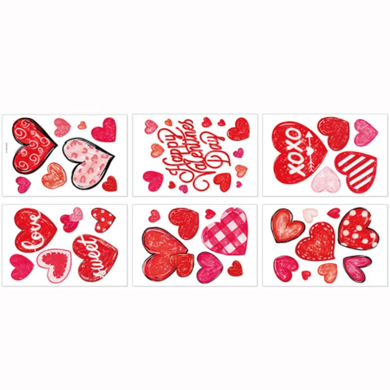 49PCS/6Sheets Heart Shaped Valentine’s Day Love Stickers Romantic Red Window Stickers PVC Wall Stickers Home Decorations