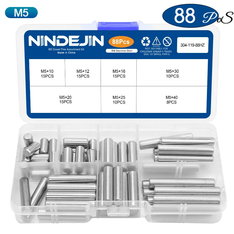 NINDEJIN Dowel Pin Assortment Kit M2 M2.5 M3 M4 M5 M6 Stainless Steel Dowel Pin Shelf Support Peg Pin Rod Fasten Elements Set