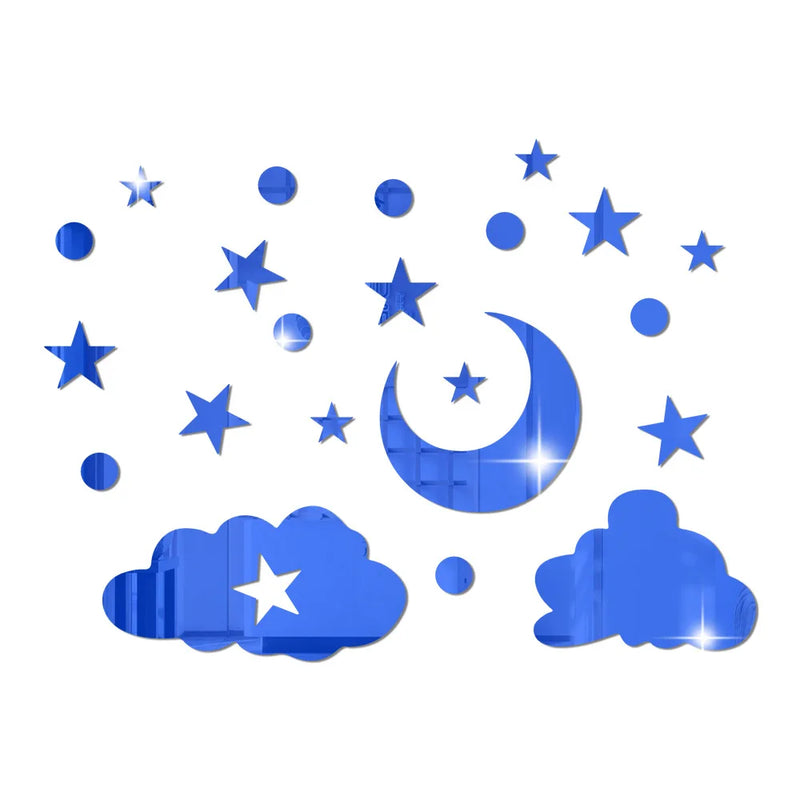 Stars moon clouds mirror 3d three-dimensional decoration wall paste bedroom wall room wall self-adhesive mirror wall stickers