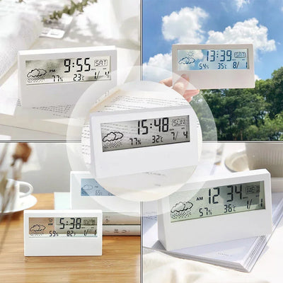 Thermo-Hygrometer Clock Creative Weather Display Electronic Alarm CLock Desktops Tables Decor For Living Room Bedroom Home