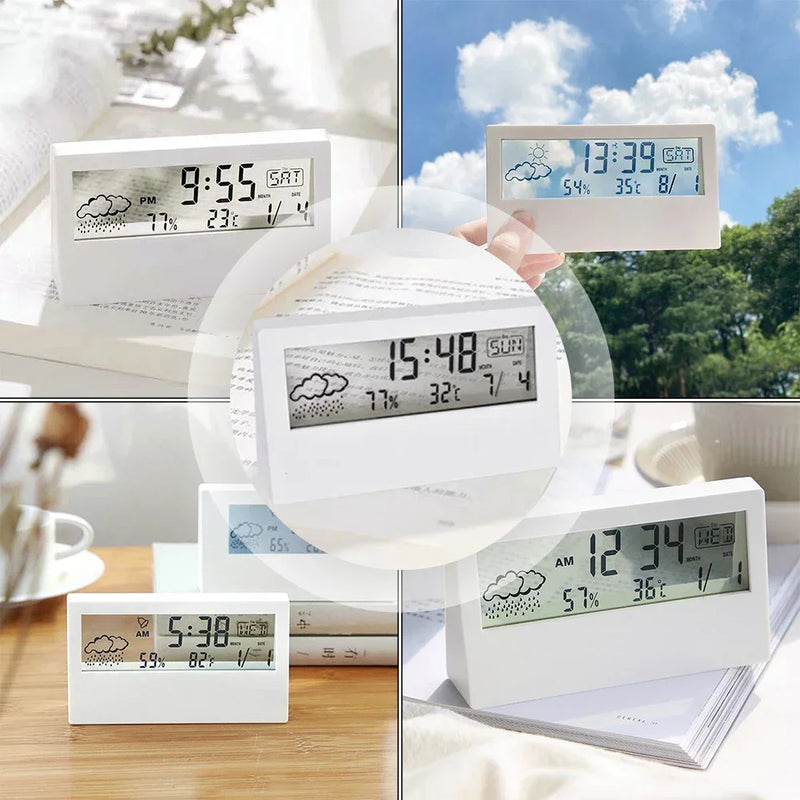 Thermo-Hygrometer Clock Creative Weather Display Electronic Alarm CLock Desktops Tables Decor For Living Room Bedroom Home