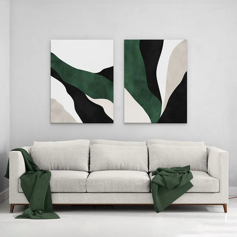 Abstract Dark Wall Art Posters Canvas Paintings Print Emerald Jewel Green Set of 2 Piece Pictures for Room Interior Home Decor