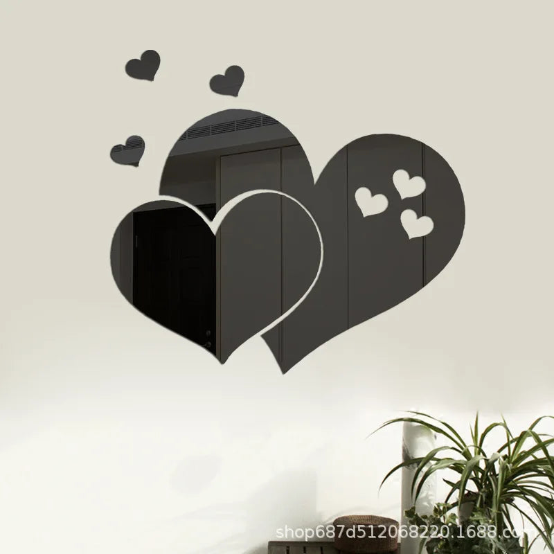 3D Acrylic Wall Stickers Europe Style Hearts Fashion DIY Decals Self-adhesive LOVE Wedding Background Decoration Mirror Ornament