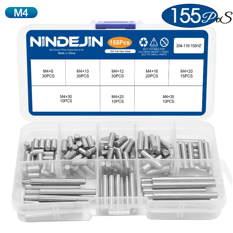 NINDEJIN Dowel Pin Assortment Kit M2 M2.5 M3 M4 M5 M6 Stainless Steel Dowel Pin Shelf Support Peg Pin Rod Fasten Elements Set