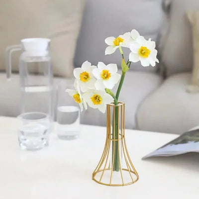 Golden Vase Metal Flowers Pot Floral Flower Arrangement Plated Alloy Glass Vases Desk Decoration Modern Luxurious Home Decor