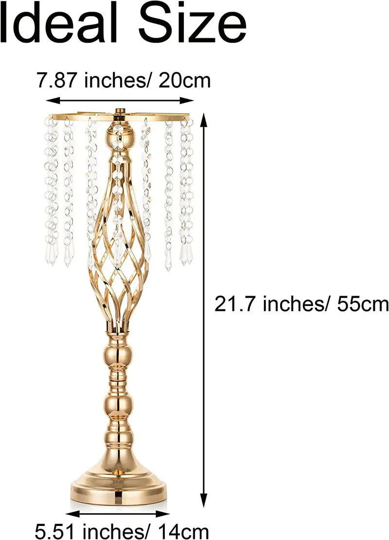 10 Pcs Gold Vase for Wedding Centerpieces  Table Decorations with Chandelier Crystals,  Flower Vase, Wedding Metal Flower Stand