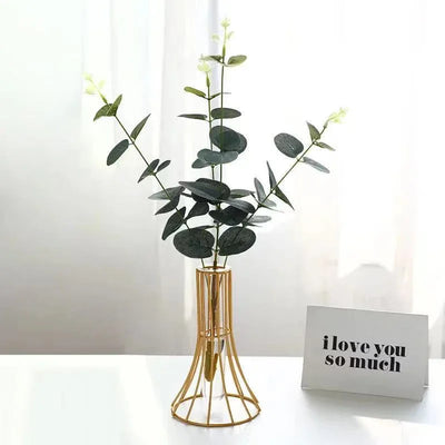 Golden Vase Metal Flowers Pot Floral Flower Arrangement Plated Alloy Glass Vases Desk Decoration Modern Luxurious Home Decor