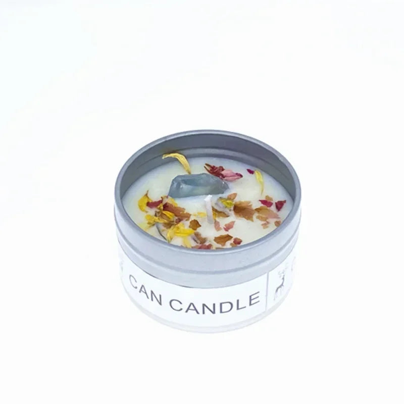 1 Pc Scented Candles Long Lasting Canned Soy Wax Candles Crystal Stone Dried Flower Fragrance Candle Smokeless