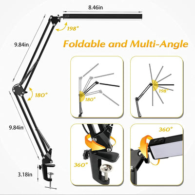 BLED Desk Lamp,Adjustable Metal Swing Arm Desk Lamp withClamp,EyeCaring Architect Desk Light,3 Color Modes with Memory Function