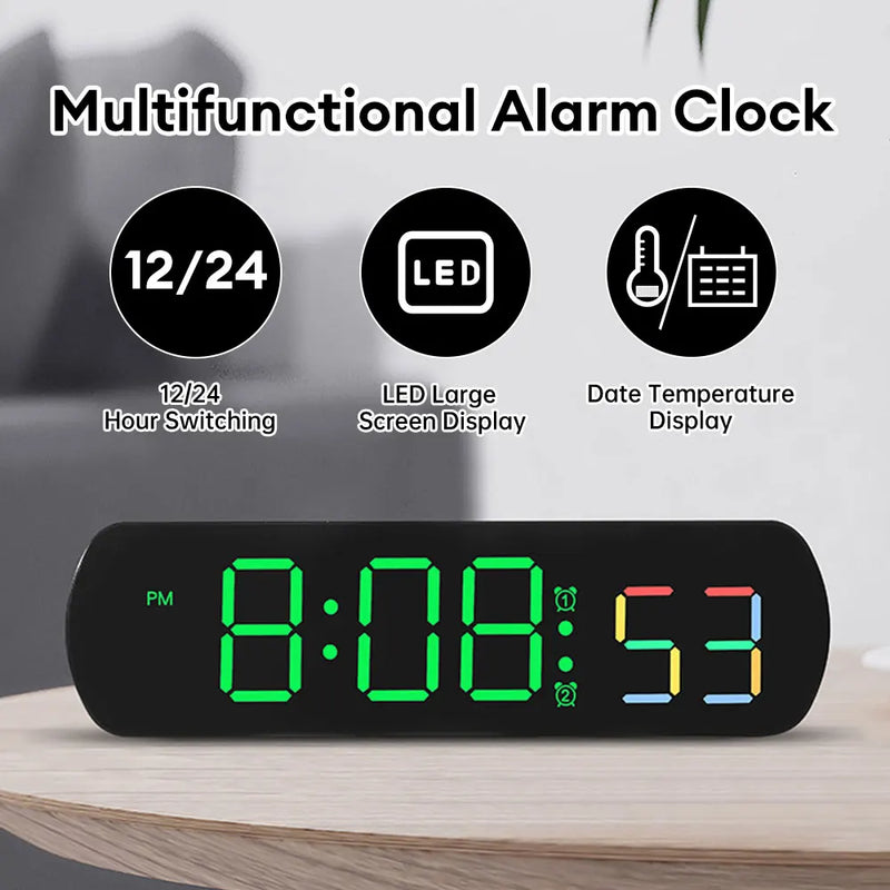 Large Digital Wall Clock Temperature Display Night Mode Table Alarm Clock 12/24H Electronic LED Clock Voice Control Alarm Clock