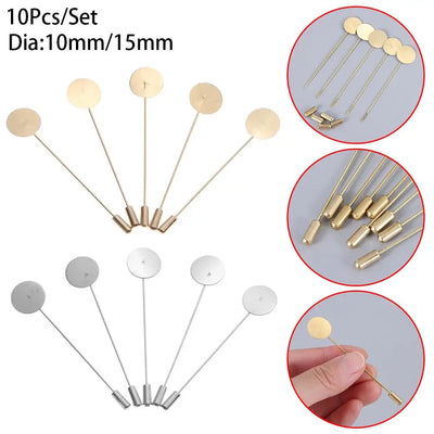 10pcs/set Simulated Pearl Copper Alloy Long Brooch Pin DIY Lapel Dress Jewelry Making Brooches Base/Tray Accessories