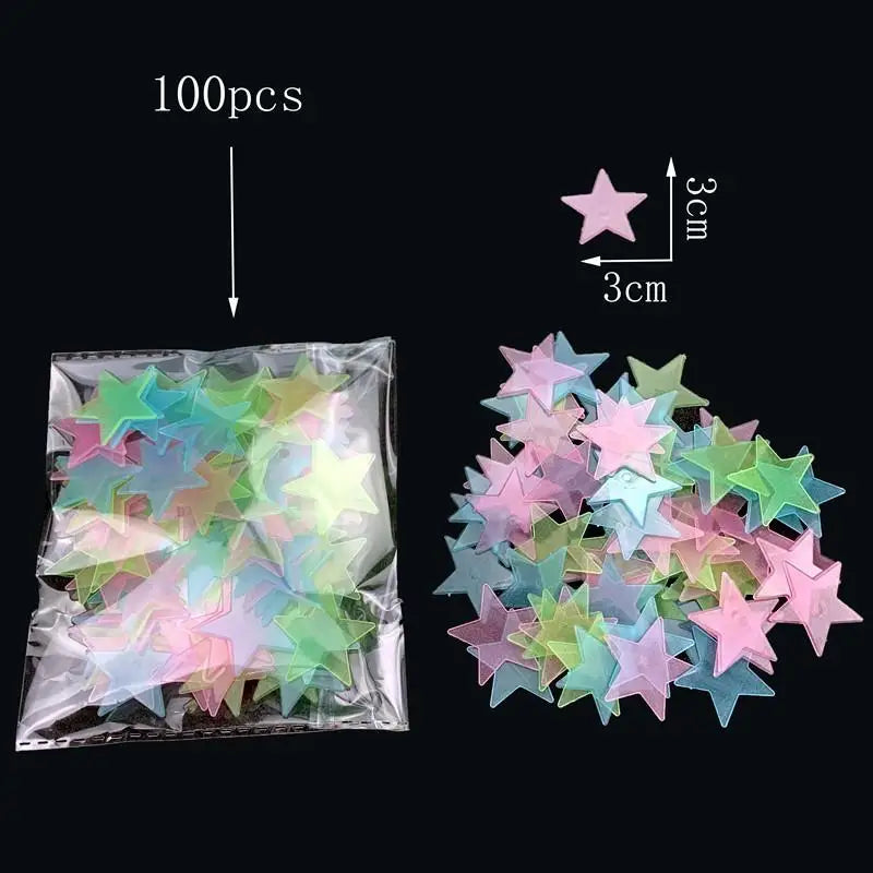 3/100 Pcs Luminous Stars Ceiling Wall Decoration Items Fluorescent Glow In The Dark 3d Stars Moon Wall Stickers  Glow Star