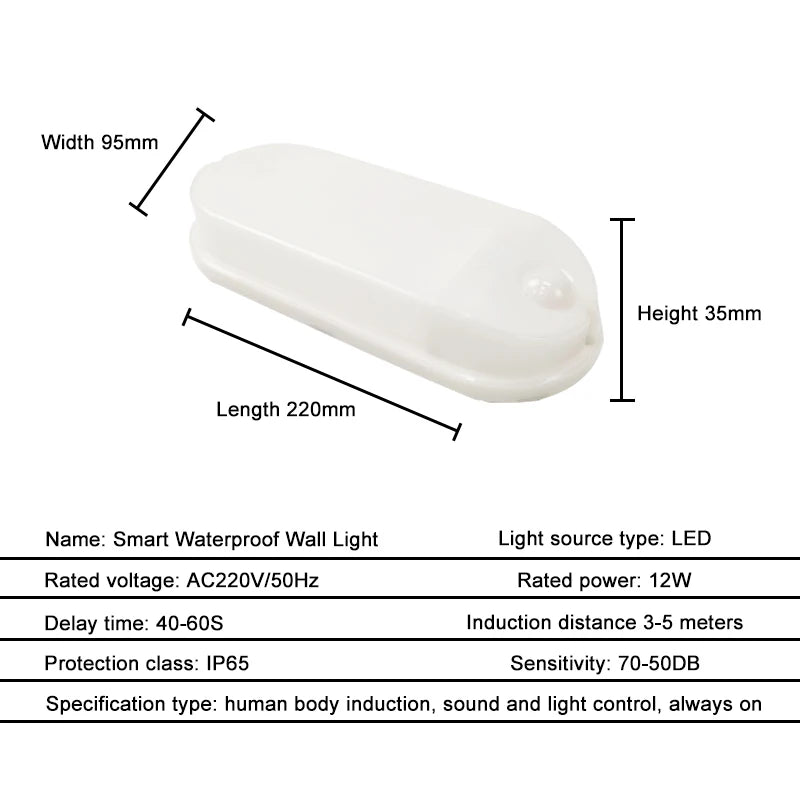 220V outdoor wall lamp LED moisture-proof and waterproof sound and light control constantly on PIR induction corridor wall lamp