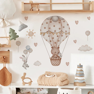 Cartoon Hot Air Balloon Animals Bear Rabbits Wall Stickers for Kids Room Boy Room Decoration Nursery Baby Room Decoration Decal