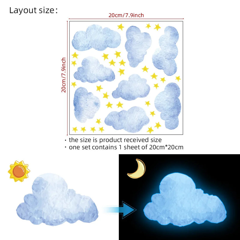 Clouds Stars Glowing Pink Blue Wall Stickers for Kids Girls Room Home Decor Glow in the Dark Fluorescent Light Switch Stickers