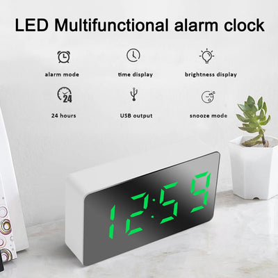 LED Digital Alarm Clock Bedroom Bedside Mirror LEC Clocks Temperature Electronic Table Clock Watch Date Display