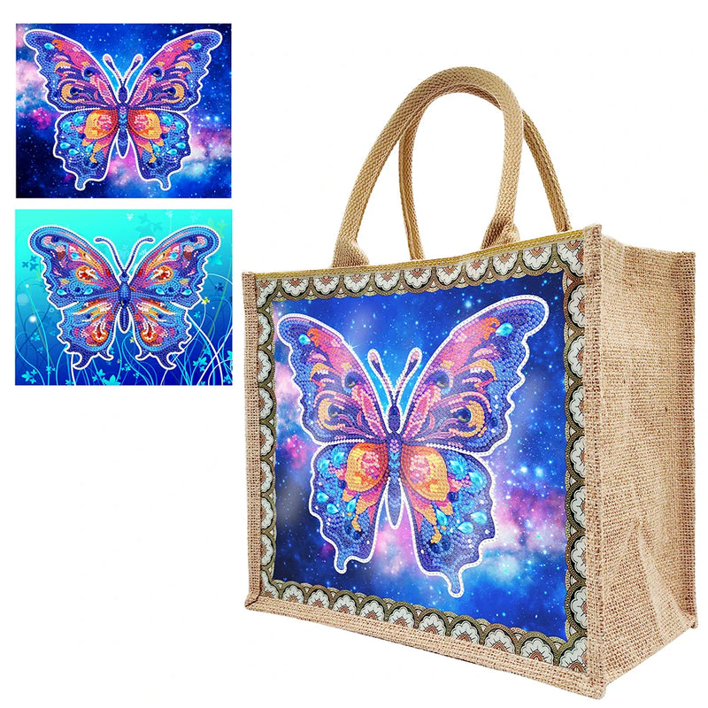 Diamond Painting Tote Bag Diamond Painting Grocery Bags Replaceable Canvas Linen Cat Flowers and Bird Elk for Women Adults Craft