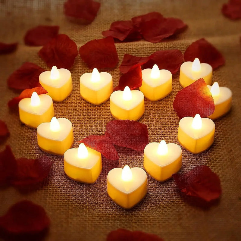 24pcs Heart Shape LED Flameless Tealight Candles Decorations For Romantic Night Valentines Day Wedding Anniversary Or Table D