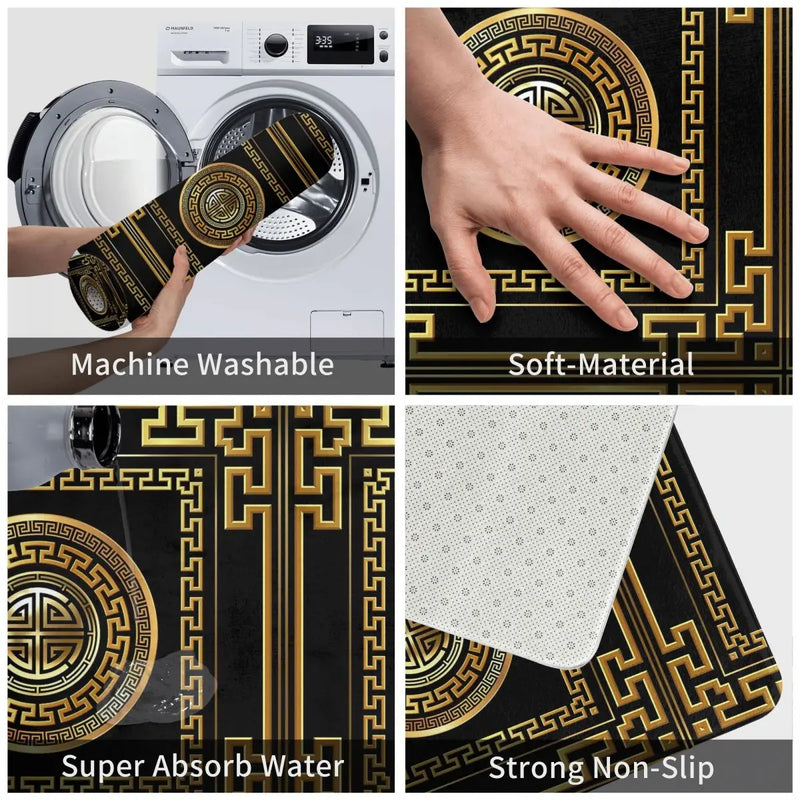 Greek Key Meander Black Gold Large Anti-slip Doormat Floor Mat Antiwear Carpet Rug for Kitchen Entrance Home Balcony Footpad Mat