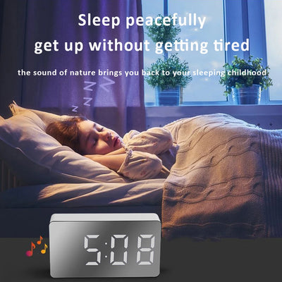 LED Digital Alarm Clock Bedroom Bedside Mirror LEC Clocks Temperature Electronic Table Clock Watch Date Display