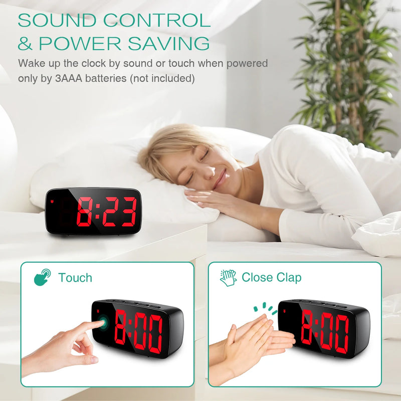 ORIA Alarm Clock Digital LED Clock Voice Control Snooze Time Temperature Display Night Mode Reloj Despertador Desktop Clocks