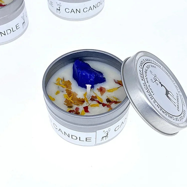 1 Pc Scented Candles Long Lasting Canned Soy Wax Candles Crystal Stone Dried Flower Fragrance Candle Smokeless