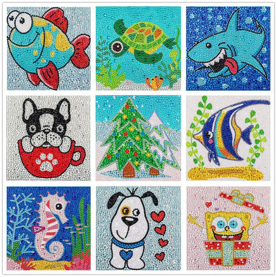 DIY Diamond Painting by Number Kits for Kids Cartoon Animal Picture Crystal Rhinestone Diamond Embroidery for Children Gifts