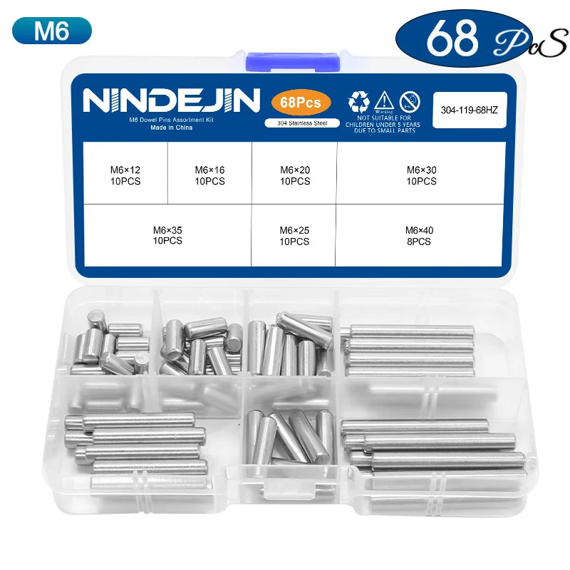 NINDEJIN Dowel Pin Assortment Kit M2 M2.5 M3 M4 M5 M6 Stainless Steel Dowel Pin Shelf Support Peg Pin Rod Fasten Elements Set