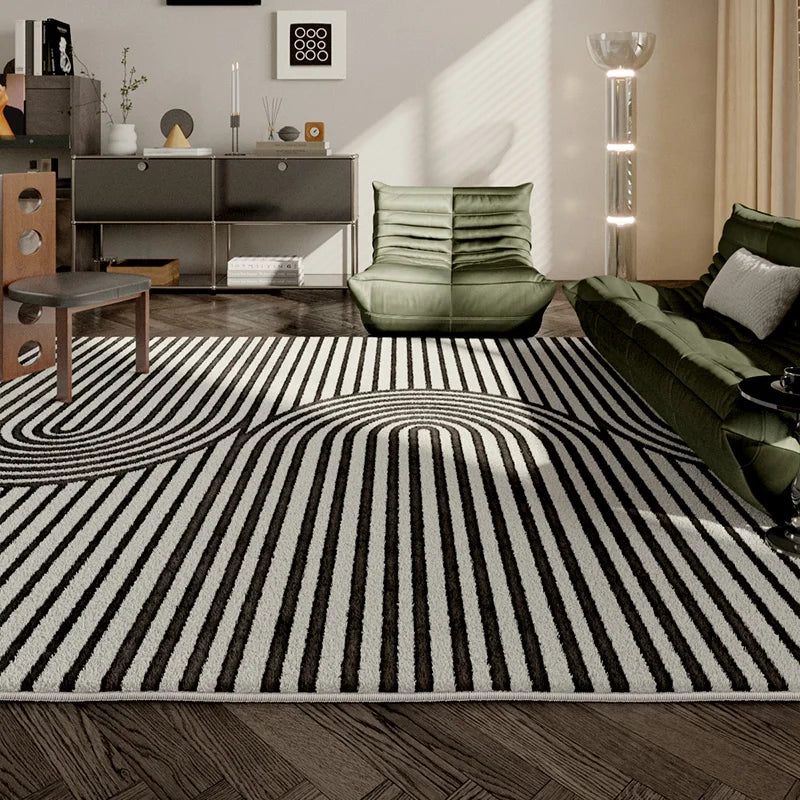 Modern Style Living Room Decoration Carpet Black White Lines Rugs for Bedroom Thicken Plush Study Floor Mat Home Fluffy Soft Rug