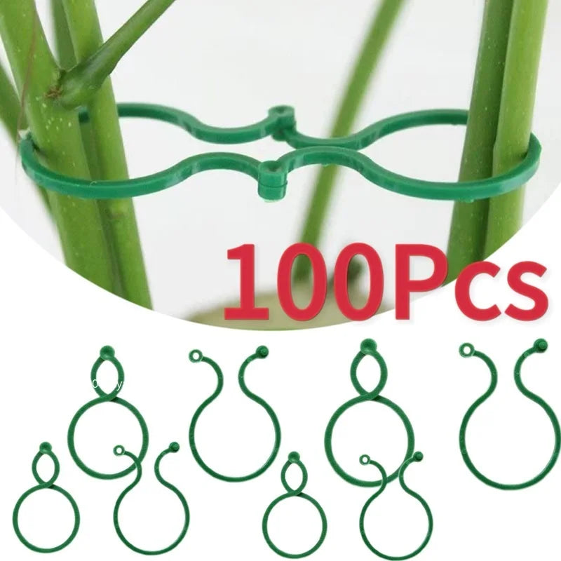 50/100Pc Garden Plant Clips For Vegetable Growing Upright Plant Holder Green Plastic Bundled Ring Garden Stand Tool Vine Support