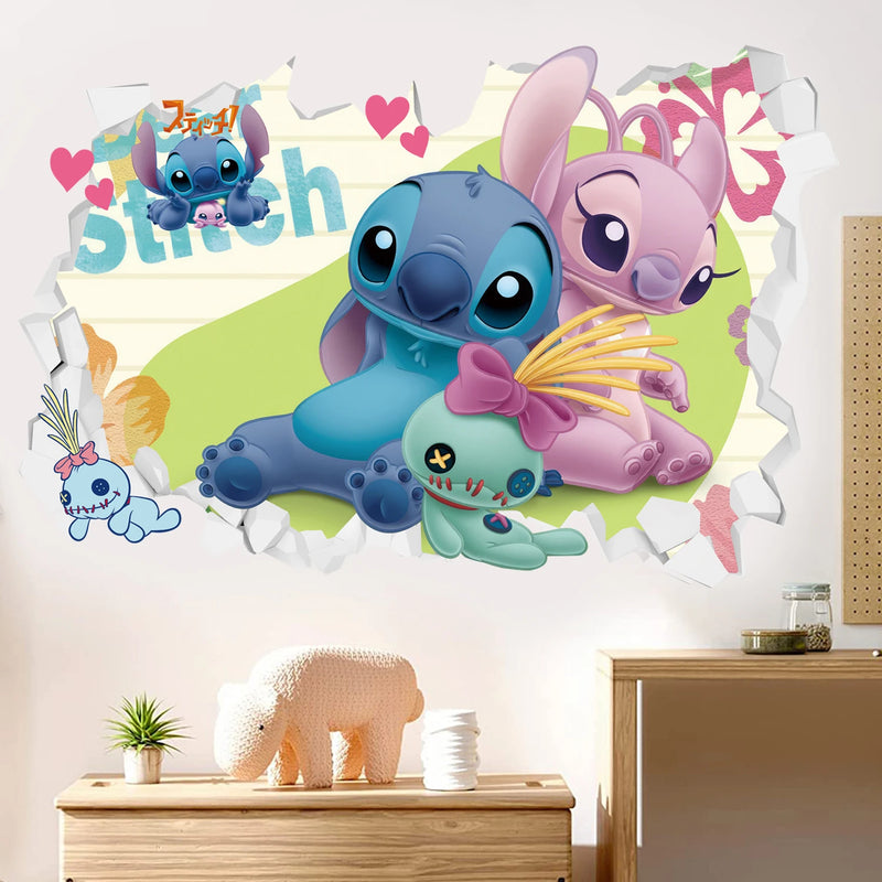 3D Broken Wall Lilo & Stitch Wall Stickers For Kid&