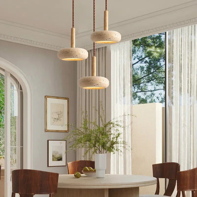 Japanese Style Stone Pendant Light Travertine Suspension Ceiling Hanging Lamp for Kitchen Island Living Room LED Fixture