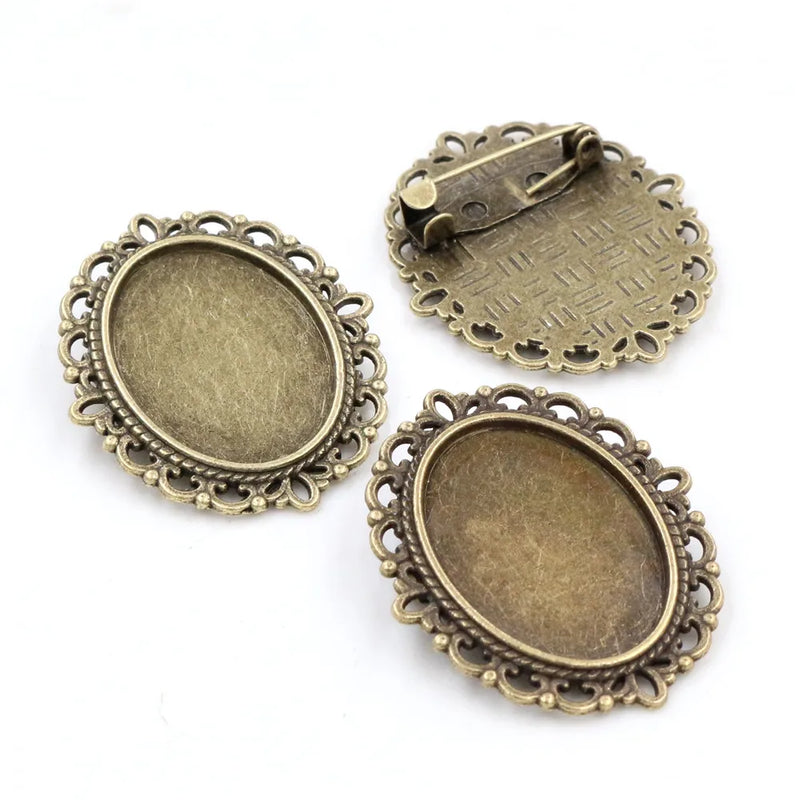 5pcs 18x25mm Inner Size Antique Silver Plated and Bronze Brooch Pin Classic Style Cameo Cabochon Base Setting Tray