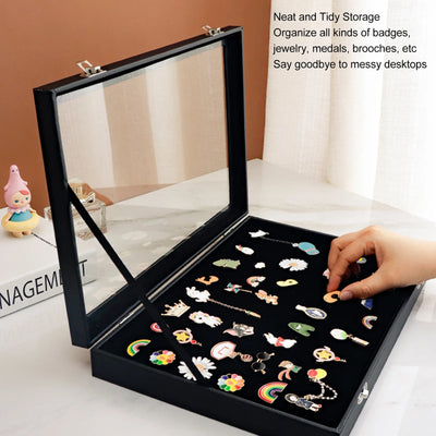 Pin Display Case Frame Brooch Medal Badge Storage Box Desktop Tray Organizer Jewelry Display Container Gifts Box Collection