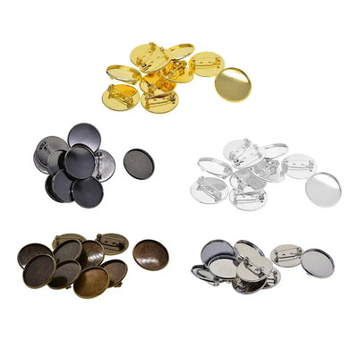 s Brooch Clasps Pin Blank Cabochon Trays Backs fit 25mm Round