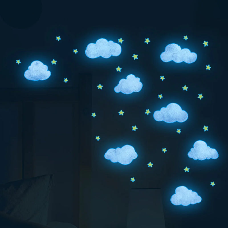 Clouds Stars Glowing Pink Blue Wall Stickers for Kids Girls Room Home Decor Glow in the Dark Fluorescent Light Switch Stickers