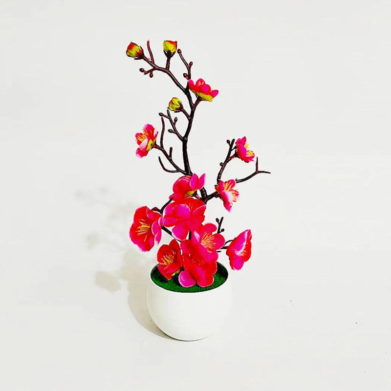 Bonsai Silk Flowers Plum Blossoms Artificial Plant Fake Flowers Pot Flores Sakura Tree Branches Home Room Decoration