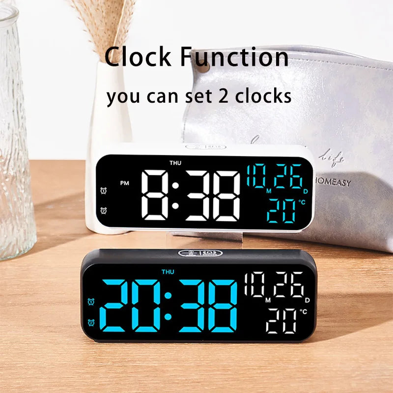 LED Digital Alarm Clock Snooze Temperature Date Display USB Desktop Strip Mirror LED Clocks for Living Room Decoration