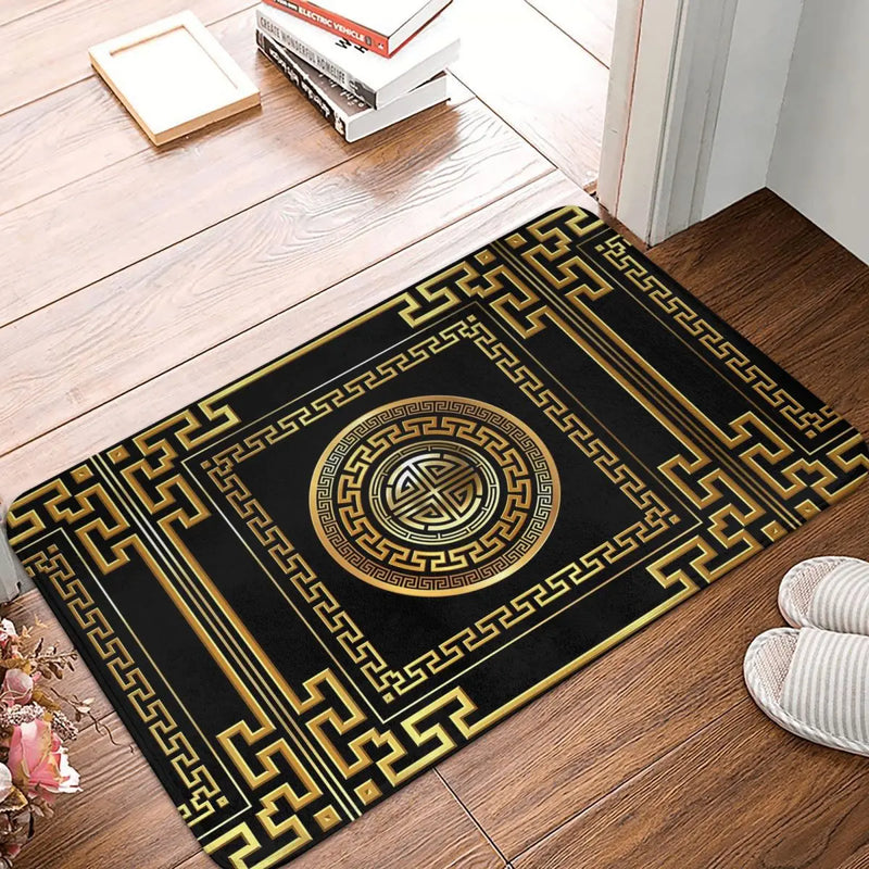 Greek Key Meander Black Gold Large Anti-slip Doormat Floor Mat Antiwear Carpet Rug for Kitchen Entrance Home Balcony Footpad Mat