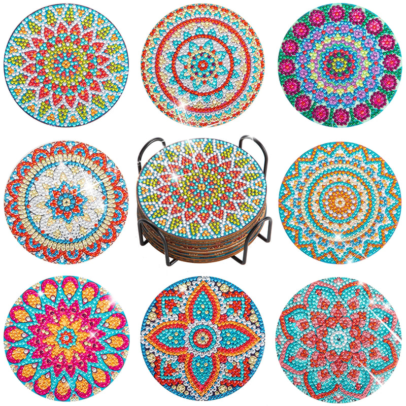 8pc/sets Mandala Diamond Painting Coasters DIY Diamond Art Coasters 5D Full Drill Diamond Coasters Acrylic Round Cup