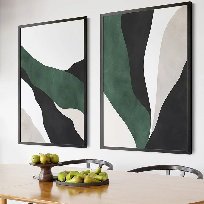 Abstract Dark Wall Art Posters Canvas Paintings Print Emerald Jewel Green Set of 2 Piece Pictures for Room Interior Home Decor