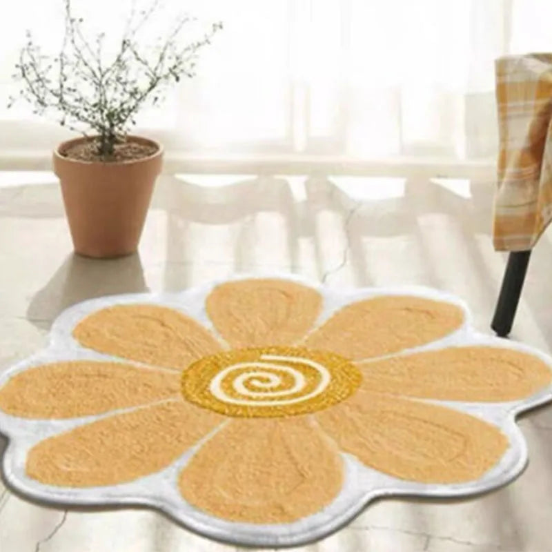 Rug Imitation Cashmere Sunflowers Small Daisies Smile Round Lovely Warm Carpet Living Room Sofa Bedroom Family Necessity