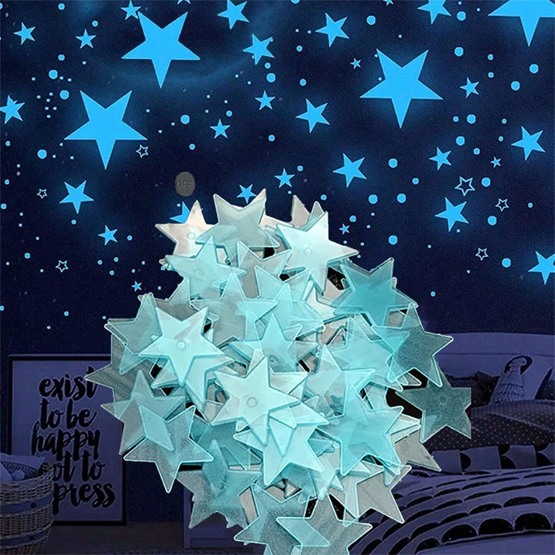 3/100 Pcs Luminous Stars Ceiling Wall Decoration Items Fluorescent Glow In The Dark 3d Stars Moon Wall Stickers  Glow Star