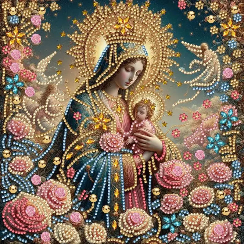 CHENISTORY DIY Special Shape Diamond Portrait The Virgin Mary and the Baby Jesus Art Kits Diamond Art Painting For Adults Craft