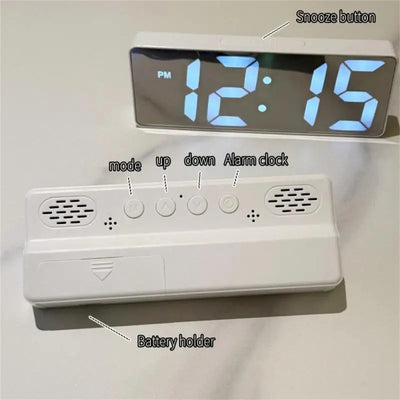 Digital Clock LED Alarm Clock Electronic Desktop Clock With Temperature Display Adjustable Brightness Plug-in Mirror Clock