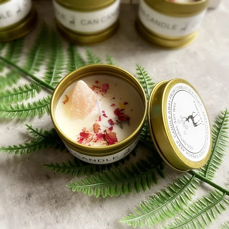 1 Pc Scented Candles Long Lasting Canned Soy Wax Candles Crystal Stone Dried Flower Fragrance Candle Smokeless