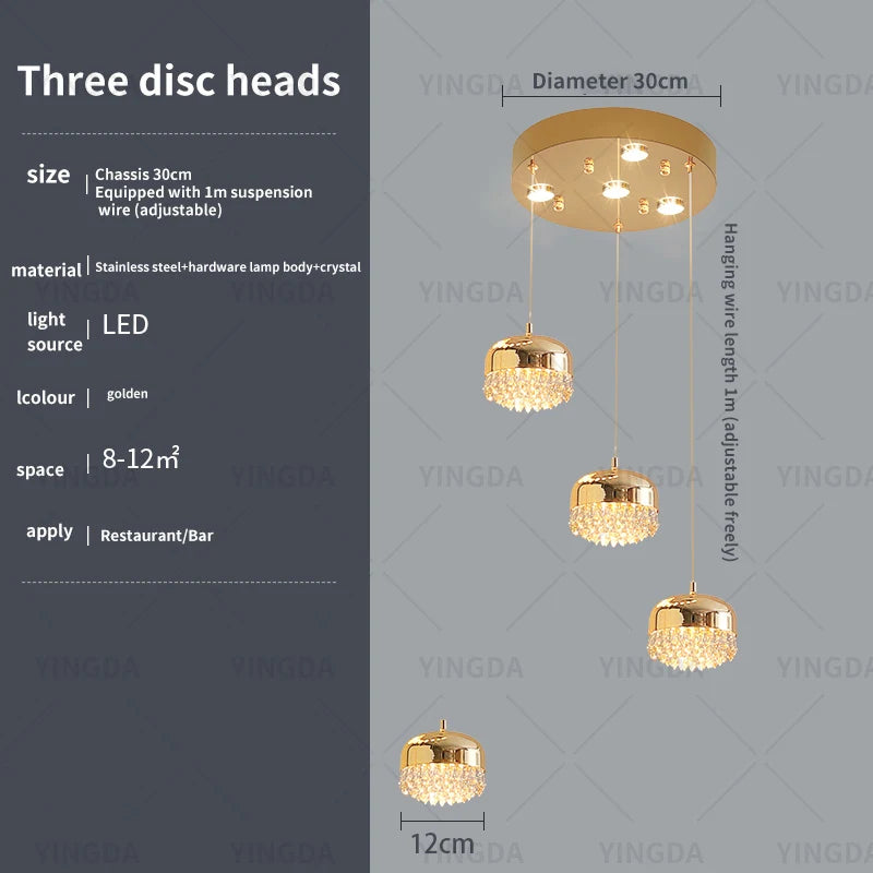 Light luxury Restaurant lamp, Fashionable Dressing room Pendant Lamp, Creative Bar Desk Lamp, 3-head Circular Crystal Lamp