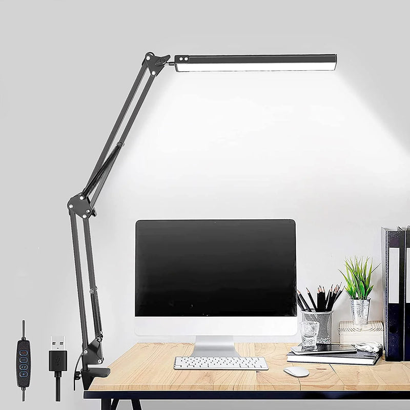 A  LED Desk Lamp,Adjustable Metal Swing Arm Desk Lamp with Clamp,Eye-Caring Architect Desk Light,3 Color Modes Function