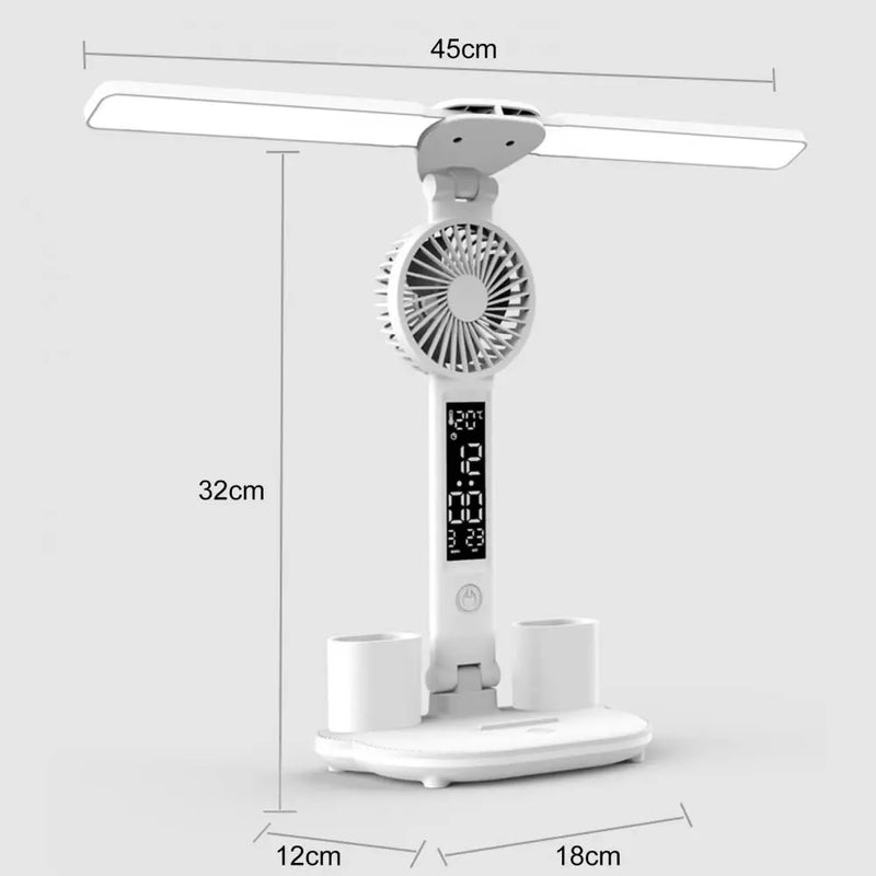 3-in-1 LED Desk Lamp with Cooling Fan Pen Holder Flicker Free Desk Lamps Dimmable Touch Control Multi-Angle Rotation Table Lamp